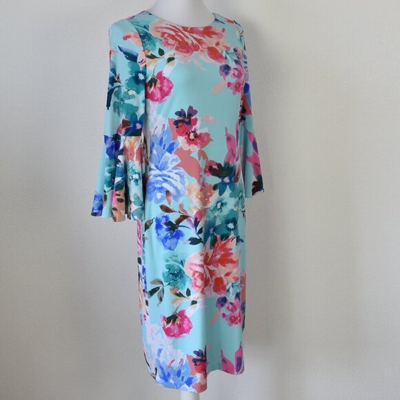 Calvin Klein Floral Bell Sleeve Sheath Dress - 4 - Picture 4 of 10
